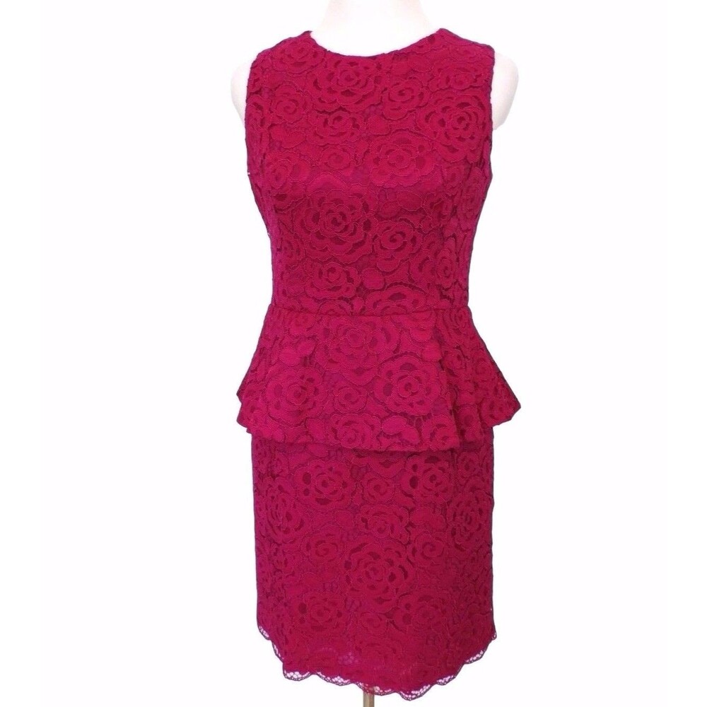 Cynthia Steffe Dress Womens 6 Lace Overlay Sleeveless Peplum Work Party Pink